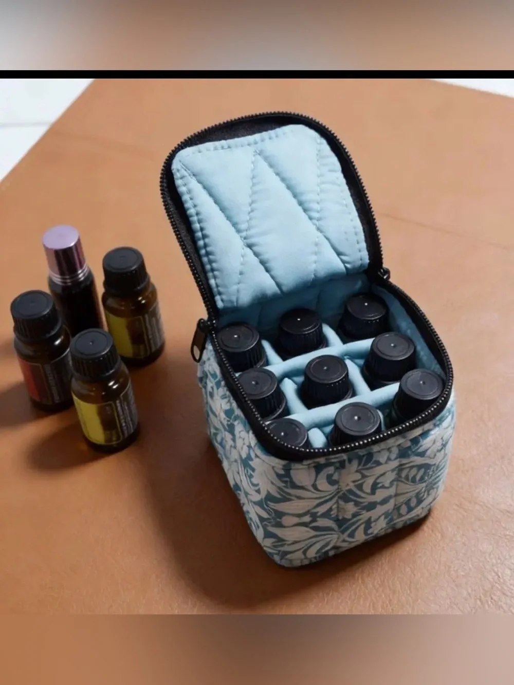 Teal Floral Zip Cosmetic Case